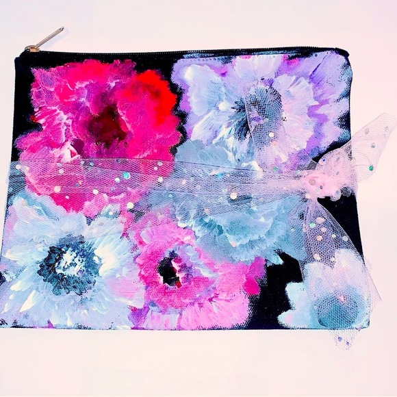 Hand Painted Floral Makeup Bag SOLD - Picture 6 of 7